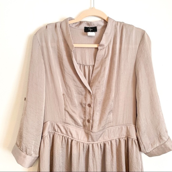 Aqua Satin Button Front Fit & Flare Dress Taupe L - Picture 6 of 11